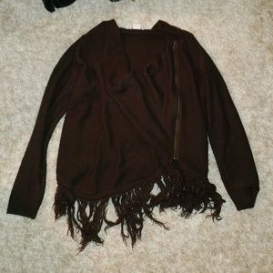 Fringe Brown Zip Sweater